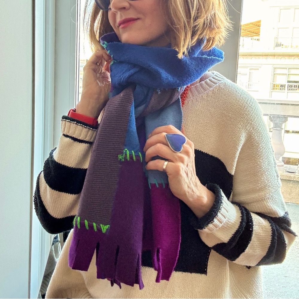 Crispina Ffrench VINTAGE One-Of-A-Kind Handmade Colorful Patchwork Wool Scarf